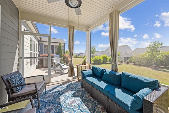 1533 Santa Lucia St, Wake Forest, NC 27587 - sunroom featuring an outdoor living space, a ceiling fan, and a residential view