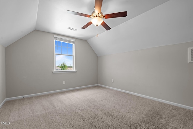 105 Seminole Fields Dr, Broadway, NC 27505 - bonus room with visible vents, a ceiling fan, carpet floors, and vaulted ceiling