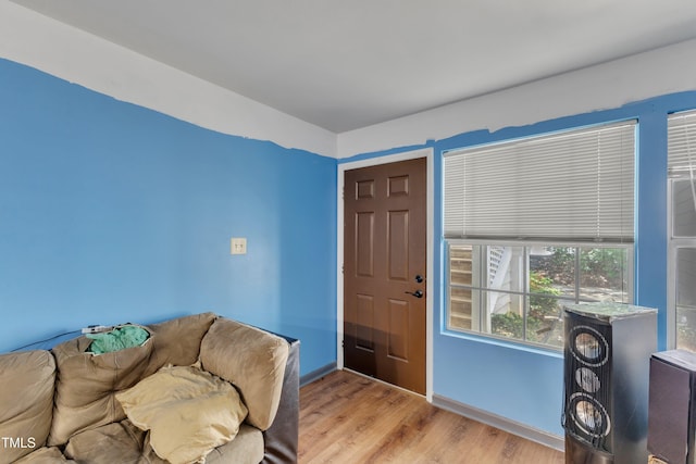 foyer entrance featuring baseboards and wood finished floors