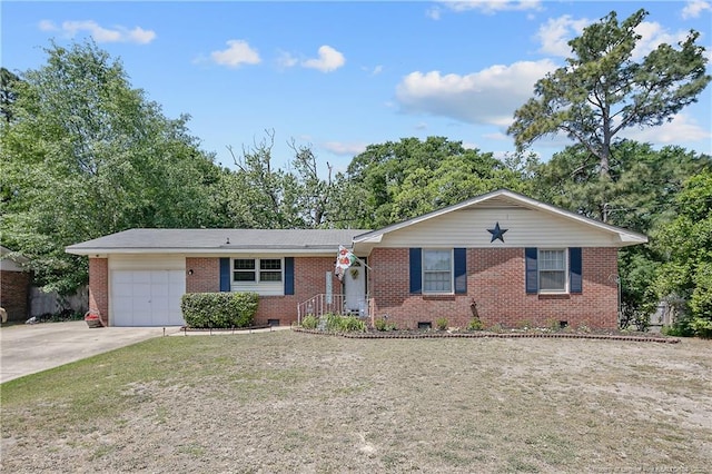 1810 Ashton Rd, Fayetteville, NC 28304 - ranch-style house featuring a garage, concrete driveway, crawl space, and brick siding