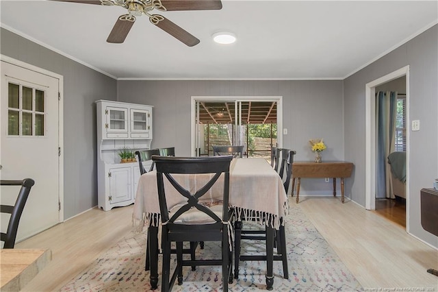 1810 Ashton Rd, Fayetteville, NC 28304 - dining area featuring ornamental molding, light wood-type flooring, and ceiling fan