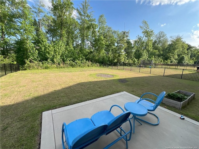 view of yard with a fenced backyard and a patio area