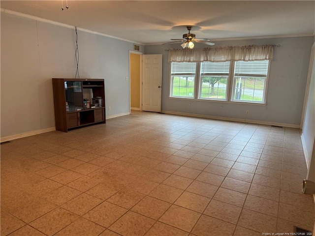 921 Pickard Rd, Sanford, NC 27330 - unfurnished living room with ornamental molding, ceiling fan, and baseboards