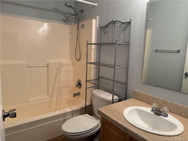 921 Pickard Rd, Sanford, NC 27330 - bathroom with toilet, shower / bath combination, vanity, and a textured wall