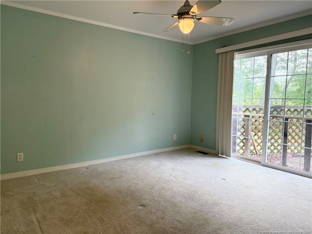 921 Pickard Rd, Sanford, NC 27330 - carpeted spare room with a ceiling fan, crown molding, and baseboards