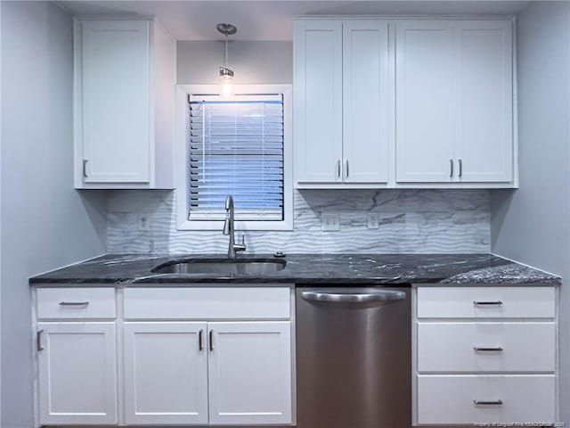6739 Irongate Dr Unit B, Fayetteville, NC 28306 - kitchen featuring dark stone countertops, tasteful backsplash, a sink, and dishwasher