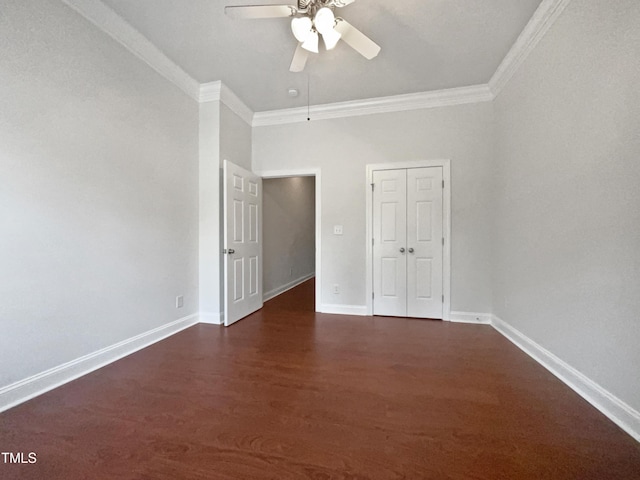 2651 Lockwood Rd Unit 201, Fayetteville, NC 28303 - unfurnished bedroom featuring ceiling fan, baseboards, ornamental molding, and wood finished floors