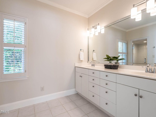 1605 Park Dr, Raleigh, NC 27605 - bathroom featuring crown molding, plenty of natural light, and a sink