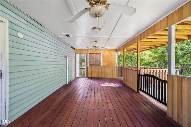 deck featuring visible vents and ceiling fan