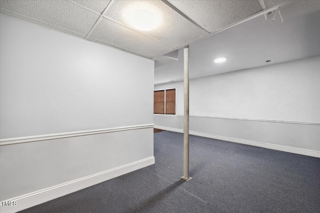 finished below grade area featuring baseboards, carpet flooring, and recessed lighting