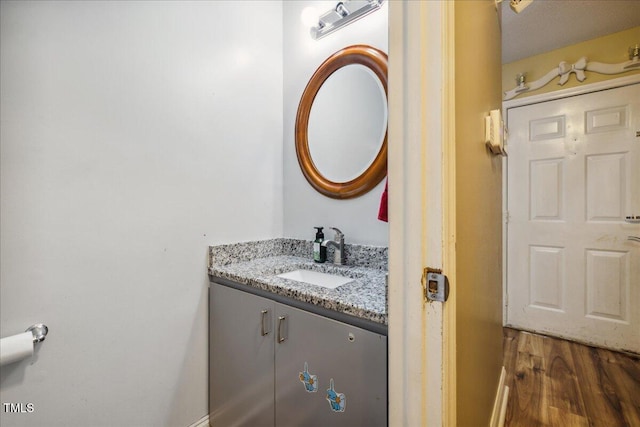 bathroom with vanity and wood finished floors
