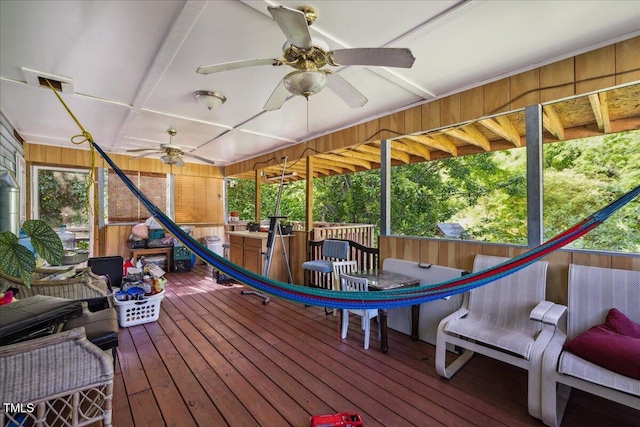 wooden terrace with ceiling fan