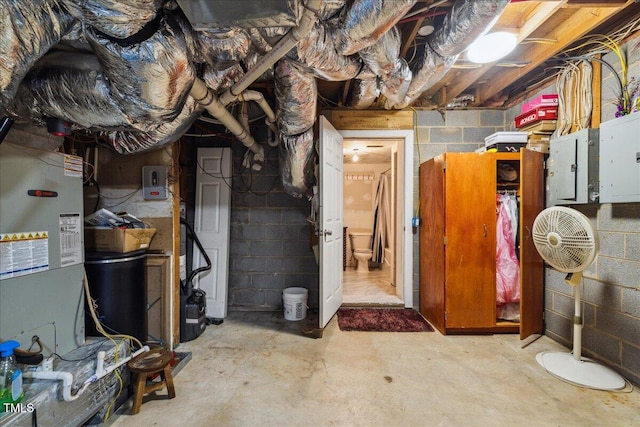 unfinished basement with electric panel