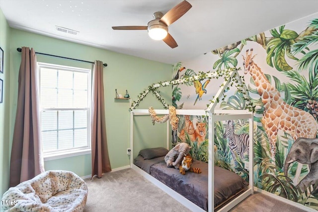 8408 Haines Creek Ln, Raleigh, NC 27616 - carpeted bedroom featuring baseboards, multiple windows, ceiling fan, and visible vents