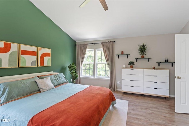 8408 Haines Creek Ln, Raleigh, NC 27616 - bedroom featuring baseboards, a ceiling fan, high vaulted ceiling, and wood finished floors