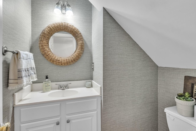 111 Ferncroft Ct, Cary, NC 27519 - half bath with toilet, vanity, and vaulted ceiling