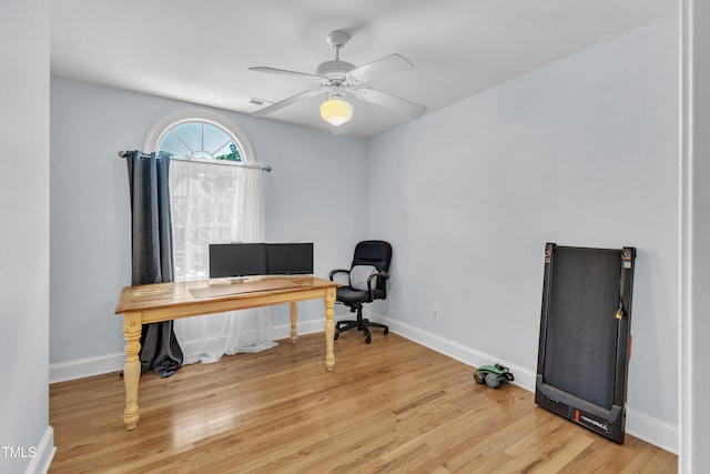 111 Ferncroft Ct, Cary, NC 27519 - office space featuring light wood-style floors, a ceiling fan, and baseboards