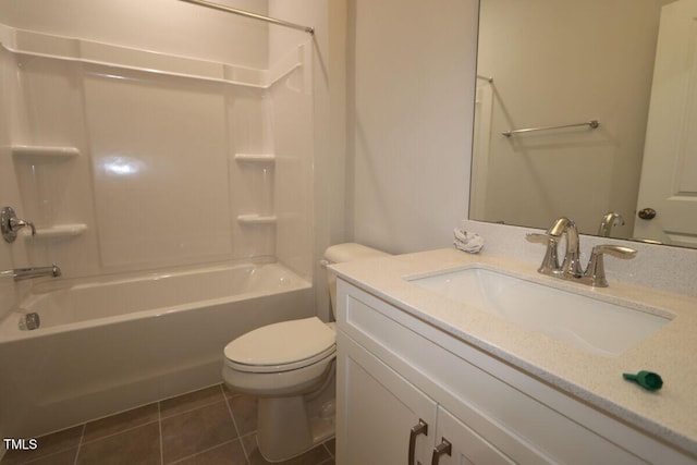 bathroom with tile patterned floors, vanity, toilet, and tub / shower combination