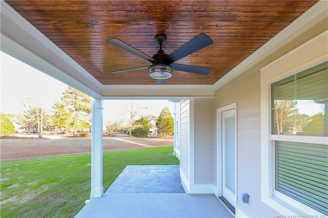 view of patio featuring ceiling fan