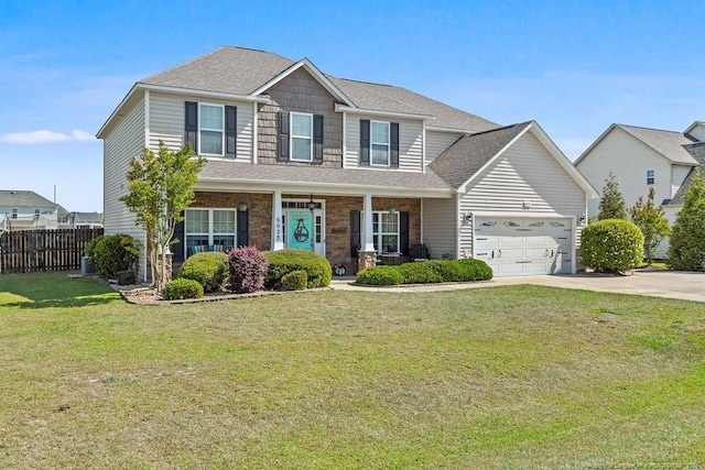 6628 Carriage Crossing Rd, Hope Mills, NC 28348 - view of front of property with a garage, fence, a front yard, roof with shingles, and driveway