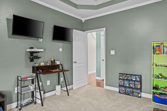 6628 Carriage Crossing Rd, Hope Mills, NC 28348 - recreation room featuring baseboards, ornamental molding, and carpet