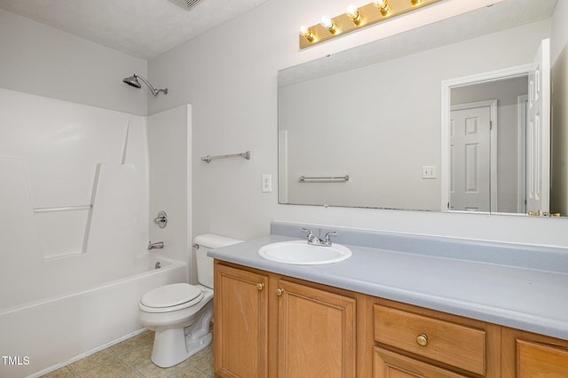 2919 Hayfield Rd, Wade, NC 28395 - full bath with toilet, vanity, visible vents, tile patterned flooring, and  shower combination