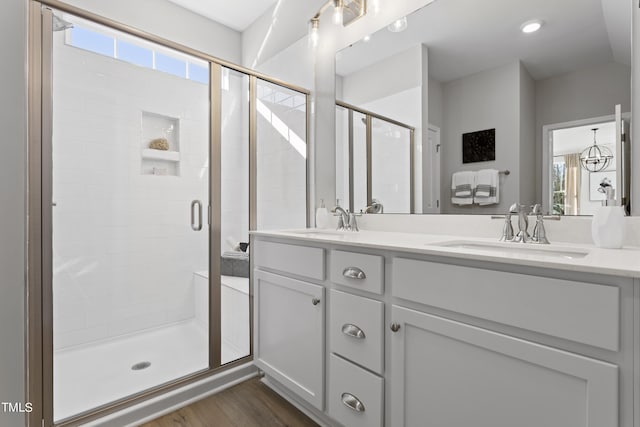 214 Alden Way, Angier, NC 27501 - bathroom featuring a sink, plenty of natural light, and a shower stall