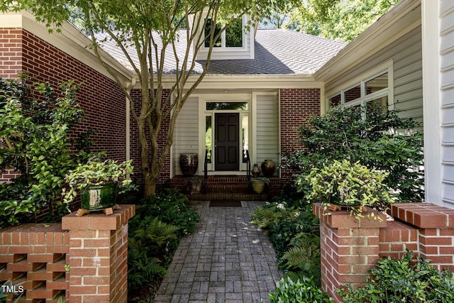 27425 Walker, Chapel Hill, NC 27517 - property entrance featuring brick siding and roof with shingles