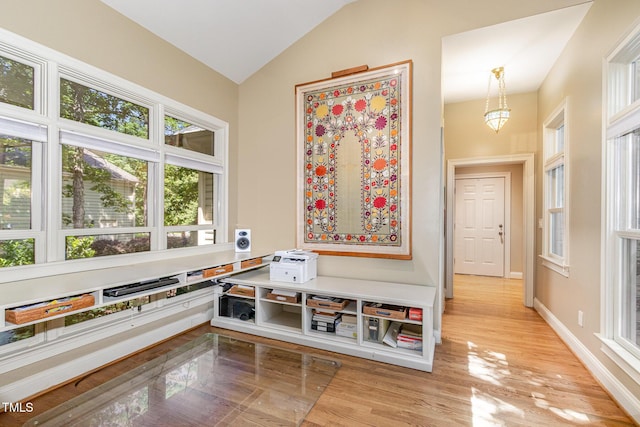 27425 Walker, Chapel Hill, NC 27517 - corridor featuring lofted ceiling, baseboards, and light wood finished floors
