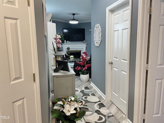 1944 Castle Pines Dr, Raleigh, NC 27604 - hall featuring crown molding and baseboards