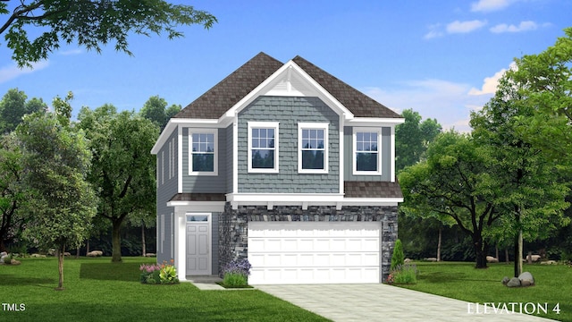 1024 Channel Drop, Zebulon, NC 27597 - view of front of property with a garage, a front yard, and stone siding