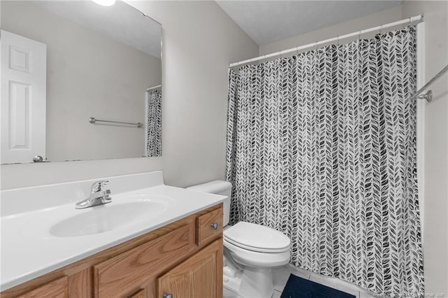 481 Clearwater Harbour, Sanford, NC 27332 - bathroom featuring toilet, vanity, tile patterned floors, and curtained shower