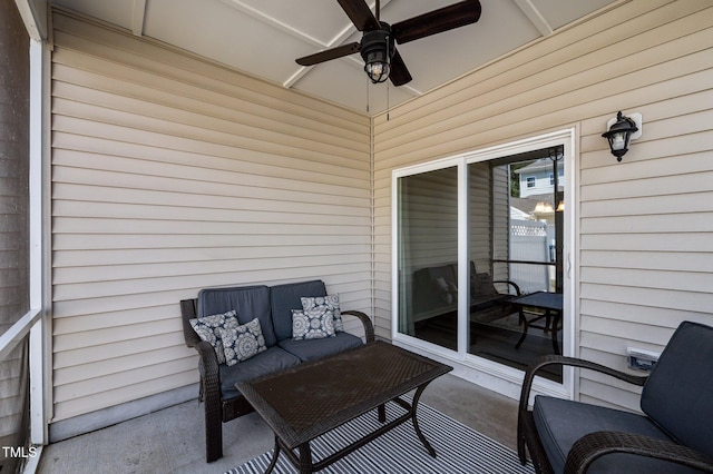 view of patio featuring ceiling fan