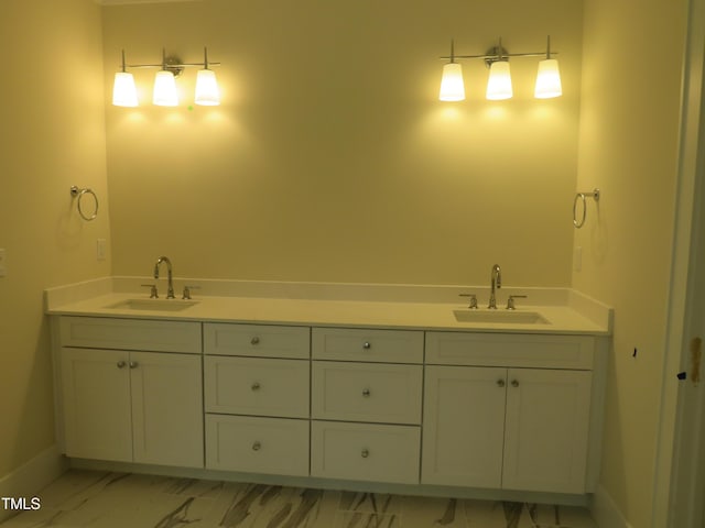 1444 Old Apex Rd, Cary, NC 27513 - full bathroom with marble finish floors, baseboards, and double vanity