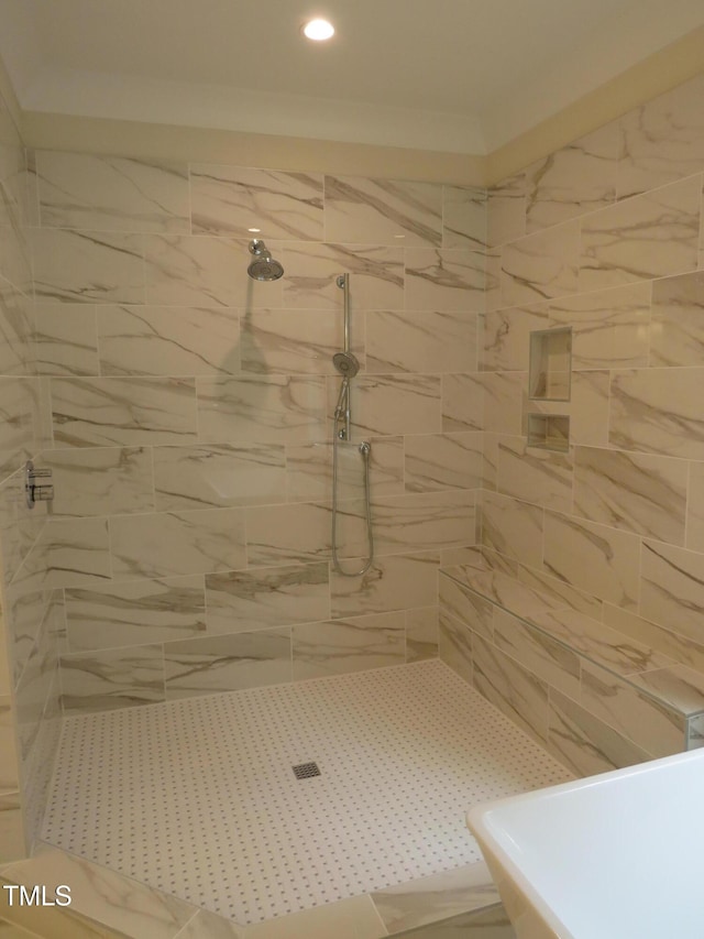 1444 Old Apex Rd, Cary, NC 27513 - bathroom with tiled shower and recessed lighting