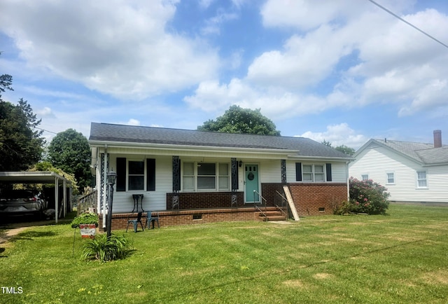 66 Epsom Rocky Ford Rd, Henderson, NC 27537 - view of front of house with brick siding, covered porch, a front yard, and crawl space