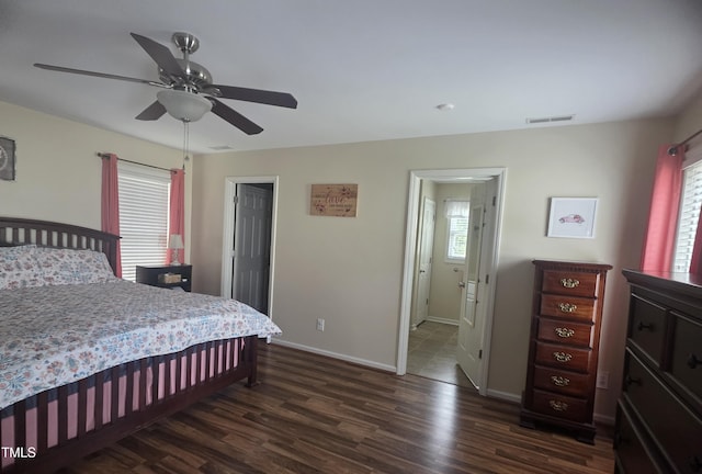 66 Epsom Rocky Ford Rd, Henderson, NC 27537 - bedroom featuring dark wood-style floors, baseboards, and a ceiling fan