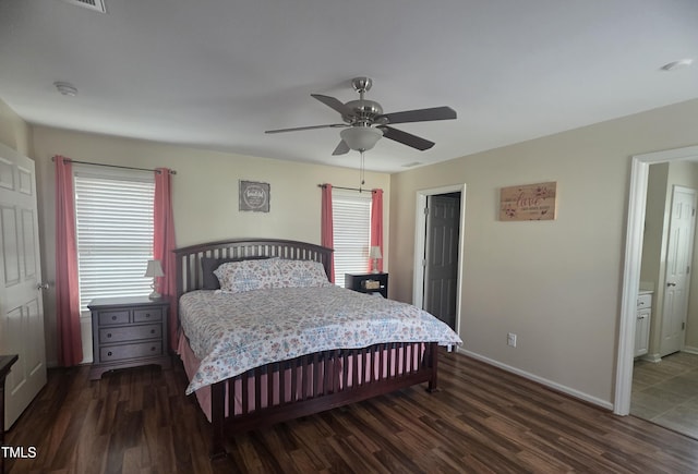 66 Epsom Rocky Ford Rd, Henderson, NC 27537 - bedroom with dark wood-style floors, baseboards, and ceiling fan