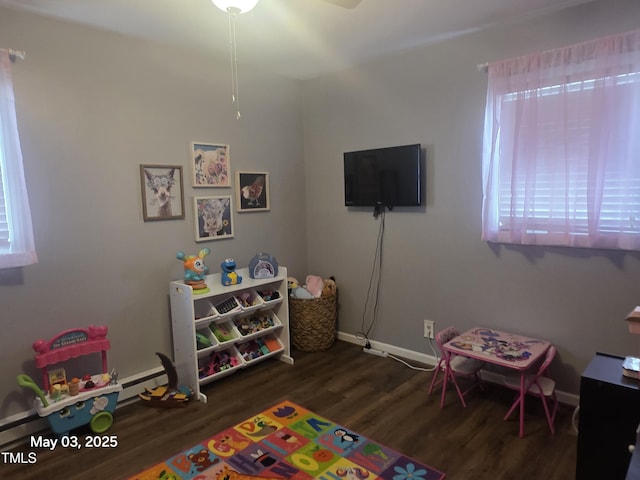 66 Epsom Rocky Ford Rd, Henderson, NC 27537 - playroom with wood finished floors, baseboards, and ceiling fan