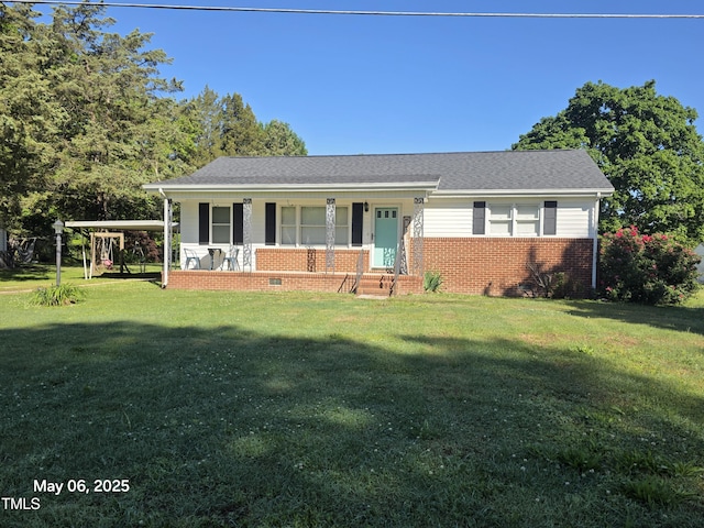 66 Epsom Rocky Ford Rd, Henderson, NC 27537 - view of front of house featuring brick siding, covered porch, and a front yard