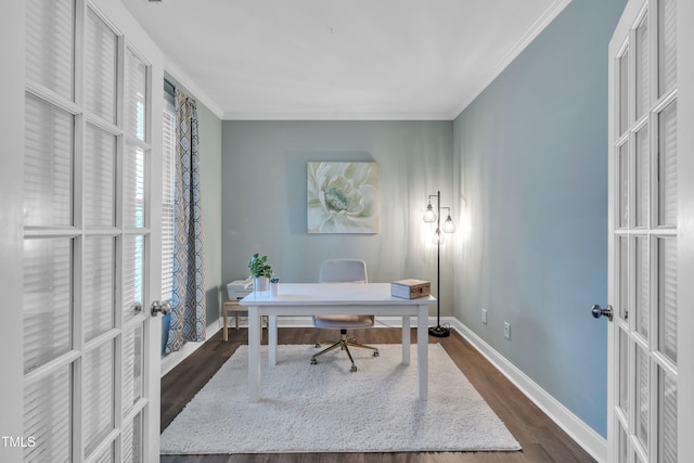 1920 Bright Kannon Way, Wendell, NC 27591 - office featuring french doors, dark wood finished floors, crown molding, and baseboards