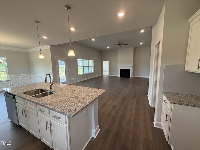 kitchen with ceiling fan, a wealth of natural light, a sink, and dishwasher