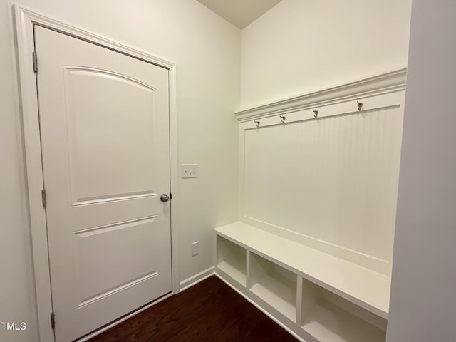 mudroom featuring dark wood finished floors