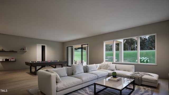 404 Shinleaf Pond Trl, Raleigh, NC 27614 - living room with wood finished floors and billiards table