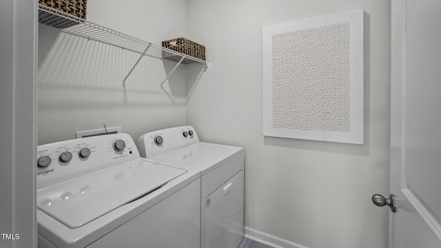400 Apricot Ln, Carthage, NC 28327 - laundry area featuring laundry area, baseboards, and washing machine and dryer