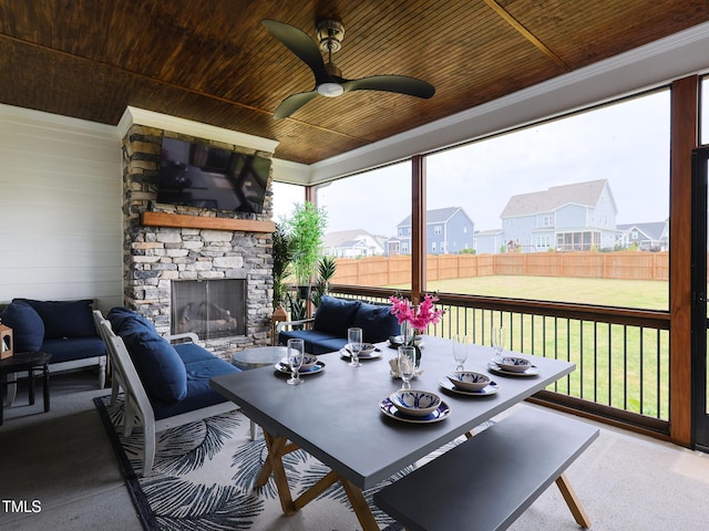 1180 Duke Farm Dr, Wake Forest, NC 27587 - view of patio / terrace with a ceiling fan, a residential view, and an outdoor living space with a fireplace
