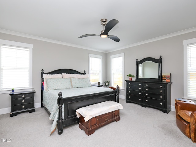 1180 Duke Farm Dr, Wake Forest, NC 27587 - bedroom featuring ornamental molding, light carpet, baseboards, and ceiling fan