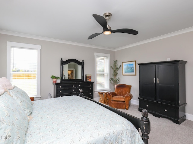 1180 Duke Farm Dr, Wake Forest, NC 27587 - carpeted bedroom with crown molding, baseboards, and ceiling fan