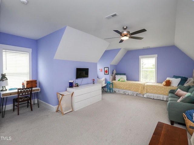 1180 Duke Farm Dr, Wake Forest, NC 27587 - carpeted bedroom featuring lofted ceiling, ceiling fan, and baseboards