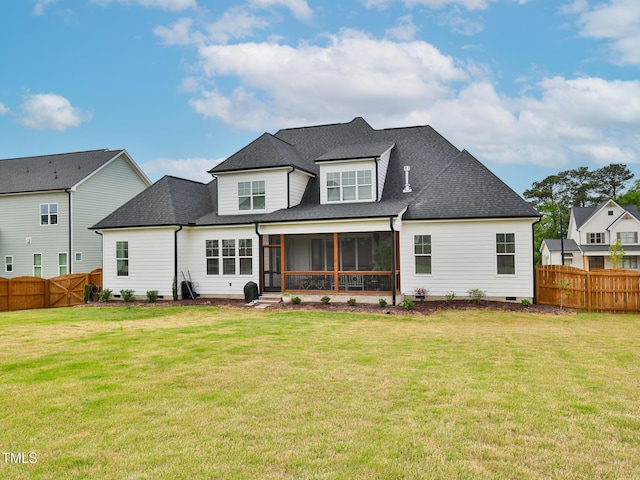 1180 Duke Farm Dr, Wake Forest, NC 27587 - back of house featuring a sunroom, crawl space, and a shingled roof